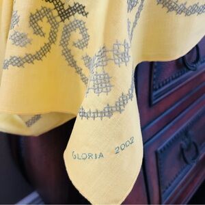 70”x50” Handmade Hand Embroidered Linen Tablecloth.